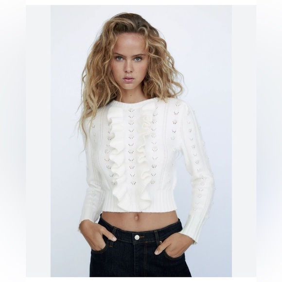 ZARA Pearl Ruffle Sweater size medium - Picture 12 of 12